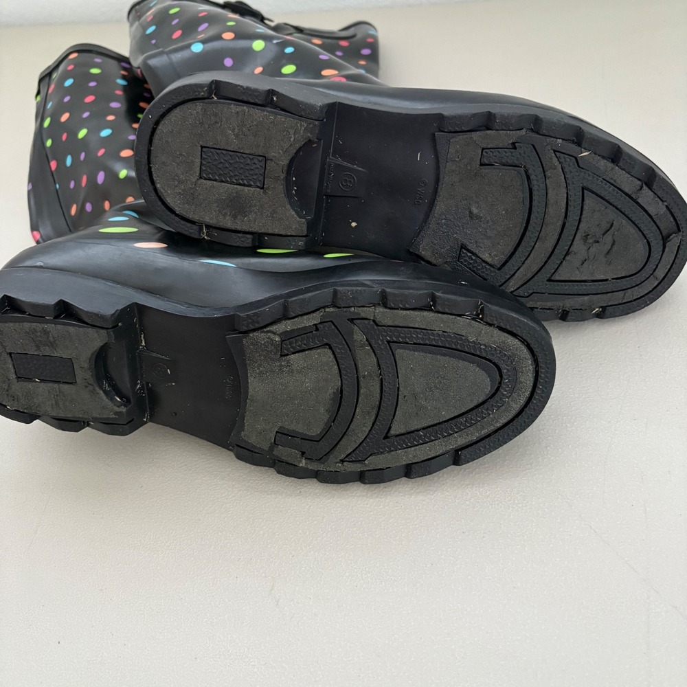Western Chief Ditsy Dots Rain Boots Black Multi Color Polka Dot Waterproof Sz 8 - Picture 11 of 11